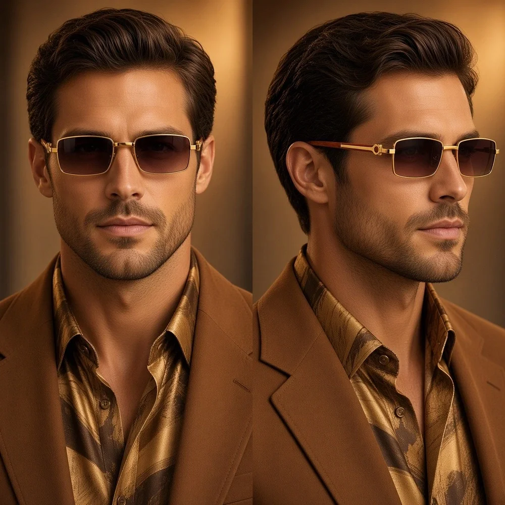 Mens Gold Sunglasses Square Frame Classic Stylish Sun Protection‎ UV400 Hip Hop